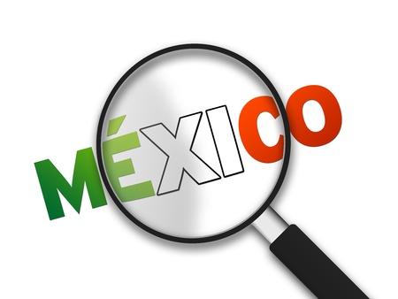 Magnifying Glass with the word mexico on white backgroundの写真素材