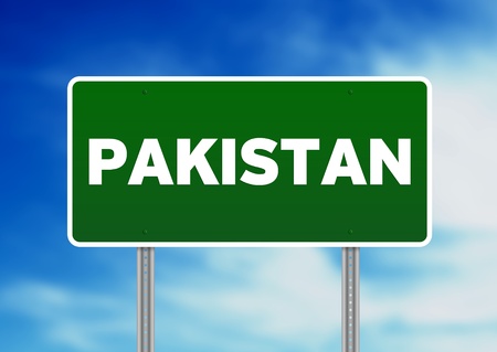 Green Pakistan highway sign on Cloud Background. の写真素材