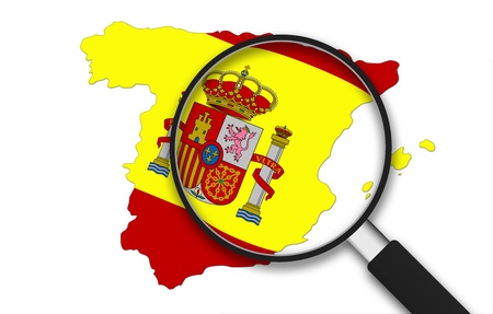 Magnifying Glass with the Spain country Map on white background.の写真素材