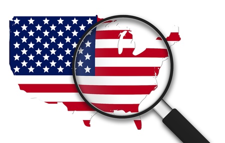Magnifying Glass with the USA Map on white background.の写真素材