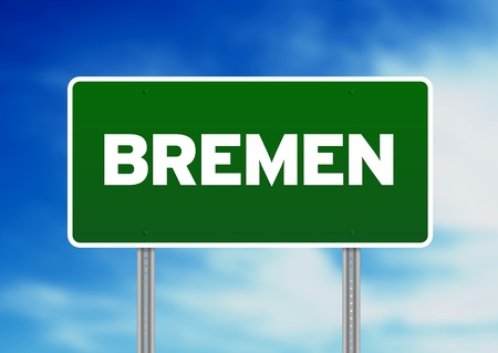 Green Bremen highway sign on Cloud Background. の写真素材