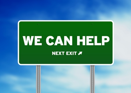 Green we can help highway sign on Cloud Background.の写真素材