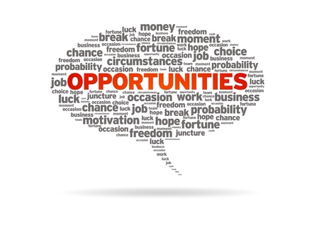 Speech bubble with the word opportunities on white background.の写真素材