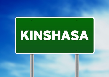 Green Kinshasa,  Democratic Republic of the Congo Road sign on Cloud Background. の写真素材