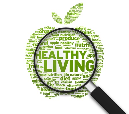 Magnified Apple with the words Healthy Living on white background. Magnified Apple with the words Healthy Living on white background.