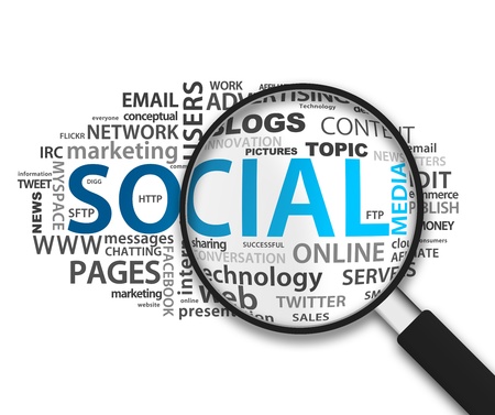 Magnified Social Network illustration on white background.の写真素材