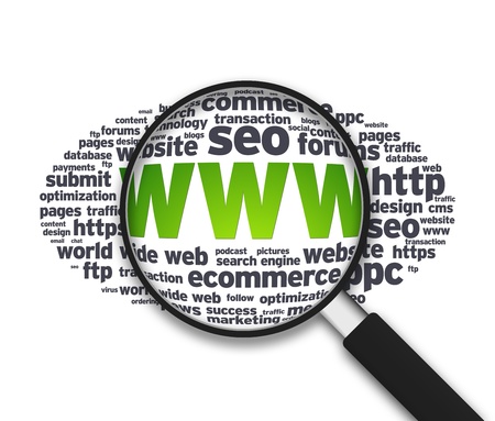 Magnified illustration with the word WWW on white background.の写真素材