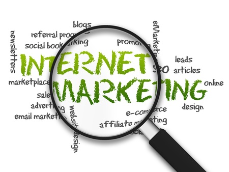 Magnified illustration with the word Internet Marketing on white background.の写真素材