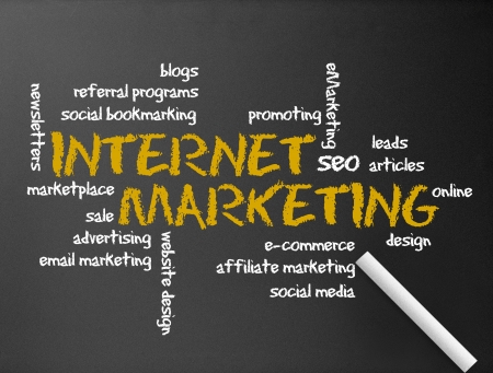 Dark chalkboard illustration with the word Internet Marketingの写真素材