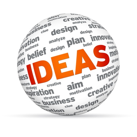 Sphere with the word Ideas on white background.の写真素材
