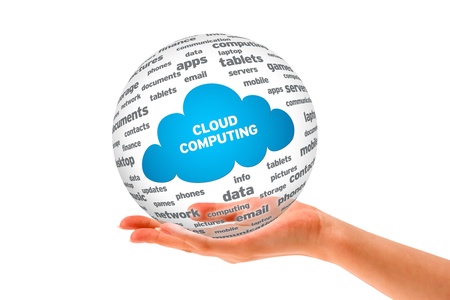 Hand holding a Cloud Computing Sphere isolated on white background.の写真素材