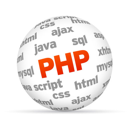 Hypertext Preprocessor 3d Sphere on white background 