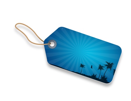 A Blue Price Tag with palm trees の写真素材