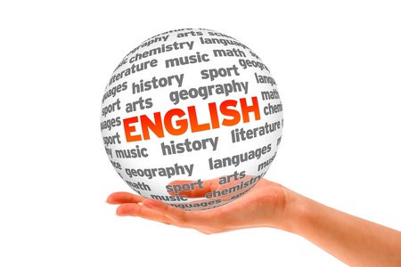 Hand holding a 3d English Word Sphere on white background. Hand holding a 3d English Word Sphere on white background.