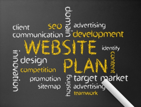 Dark chalkboard with a Website Plan illustration.の写真素材