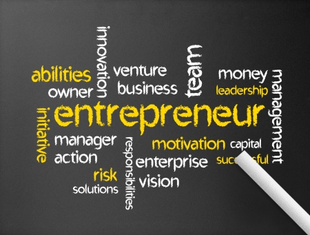 Dark chalkboard with the word entrepreneur illustration. の写真素材