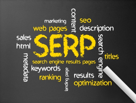Dark chalkboard with the word SERP illustration. の写真素材