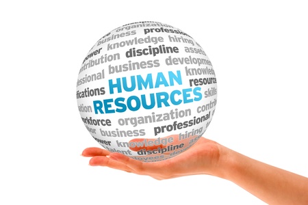 Hand holding a Human Resources Word Sphere on white background. Hand holding a Human Resources Word Sphere on white background.