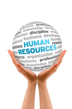 Hands holding a Human Resources Word Sphere on white background. Hands holding a Human Resources Word Sphere on white background.