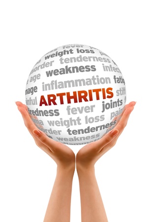 Hands holding a Arthritis Word Sphere sign on white background.の写真素材