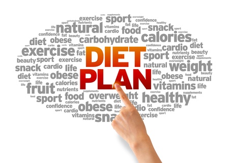 Hand pointing at a Diet Plan Word illustration on white background.の写真素材