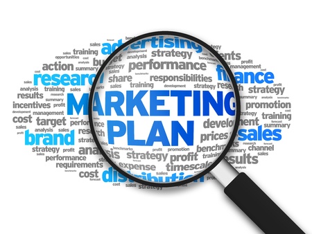 Magnified illustration with the words Marketing Plan on white background.の写真素材