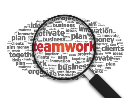 Magnified illustration with the word Teamwork on white background.の写真素材