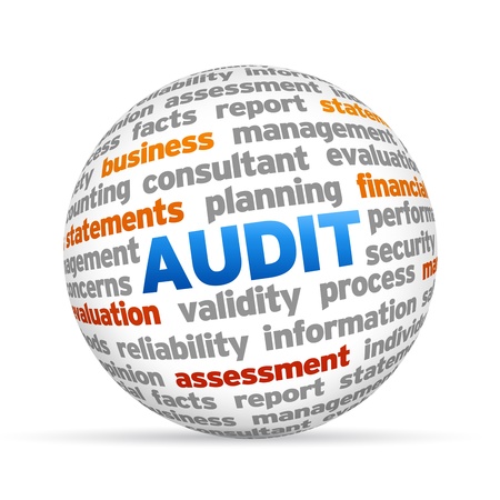 3d Audit Word Sphere on white background の写真素材