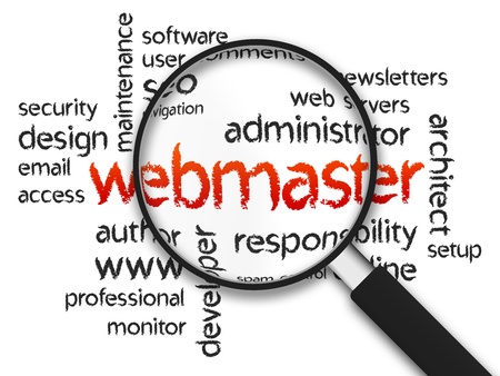 Magnified Webmaster word illustration on white background.の写真素材