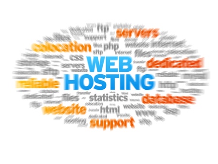 Web Hosting blurred tag cloud on white background.の写真素材