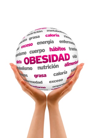A person  holding a 3D Obesity Sphere ilsolated on white.の写真素材