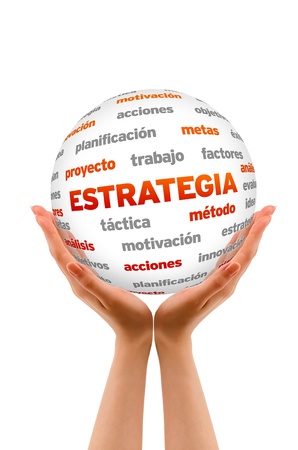 A person holding a 3D Strategy Sphere ilsolated on white.の写真素材