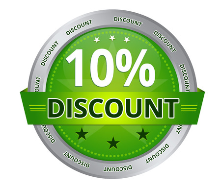 Green 10 percent Discount icon on white backgroundの写真素材