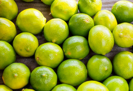Bright green bunch of fresh ripe limes