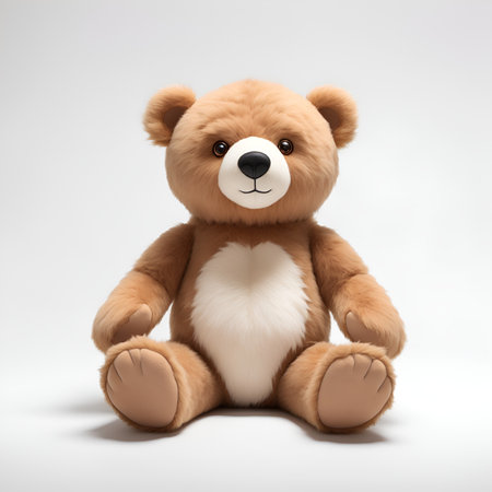 Teddy bear sitting on a white background. Studio shot.の写真素材