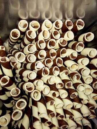 Vanilla chocolate wafer stick rollの写真素材