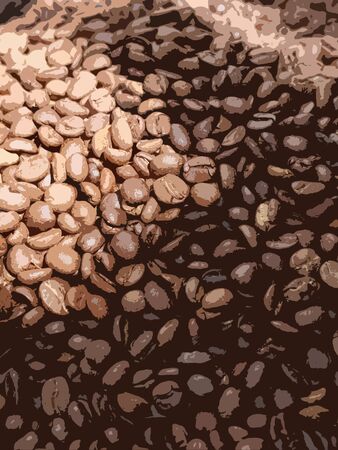 Roasted coffee beans close up illustration in the sun light and shadowの写真素材