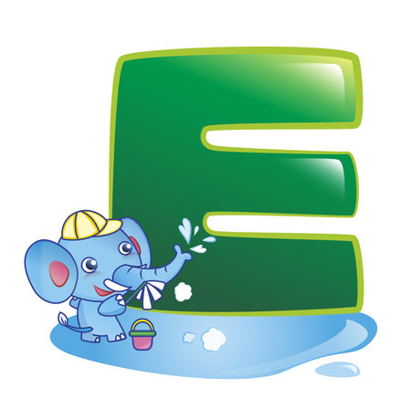 illustration of isolated animal alphabet E with elephant on whiteのイラスト素材