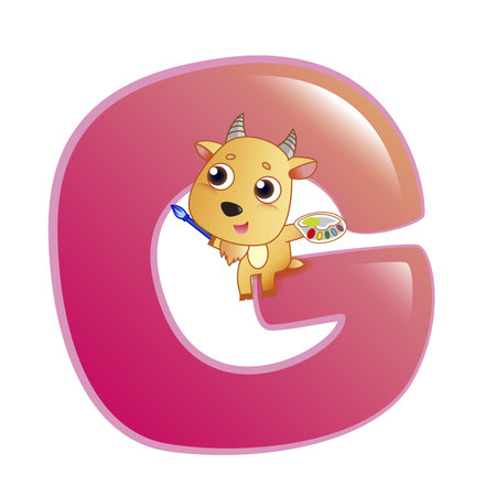 illustration of isolated animal alphabet G with goat on whiteのイラスト素材