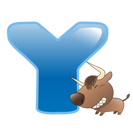 illustration of isolated animal alphabet Y with yak on whiteのイラスト素材