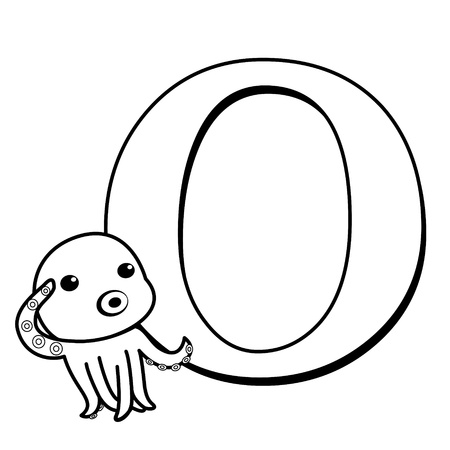 Coloring Alphabet for Kids, O with octopus のイラスト素材