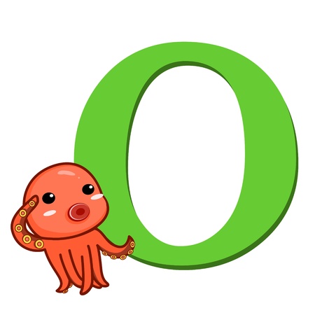 illustration of isolated animal alphabet O with octopus on whiteのイラスト素材
