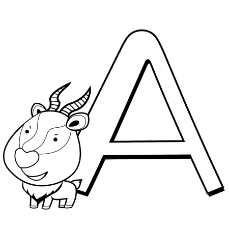 Coloring Alphabet for Kids, A with antelopeのイラスト素材
