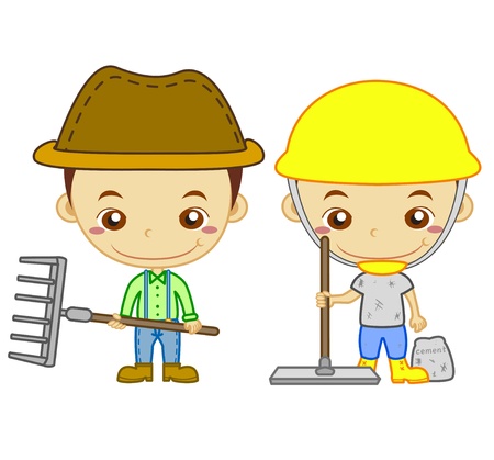 A cowman and a building worker isolated on white background  Kids and Jobs series  のイラスト素材
