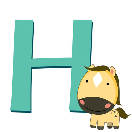 illustration of isolated animal alphabet H with horse on whiteのイラスト素材