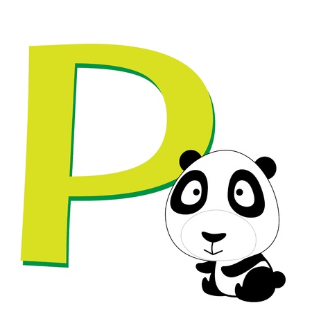 illustration of isolated animal alphabet P with panda on whiteのイラスト素材