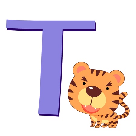 illustration of isolated animal alphabet T with tiger on whiteのイラスト素材