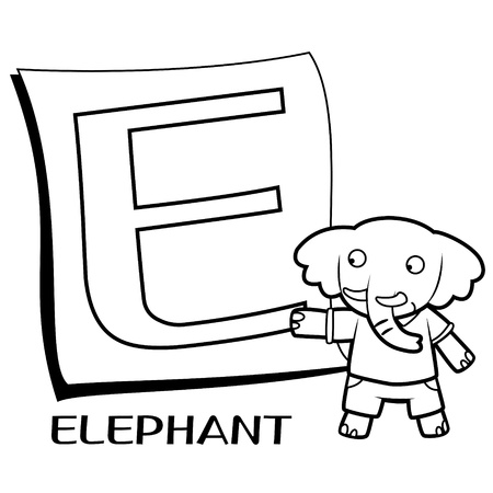 Coloring Alphabet for Kids, E with elephantのイラスト素材