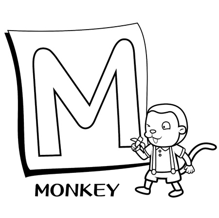 Coloring Alphabet for Kids, M with monkeyのイラスト素材