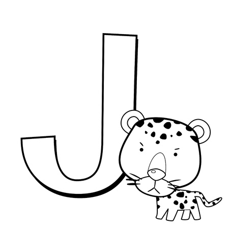 Coloring Alphabet for Kids, J with jaguarのイラスト素材